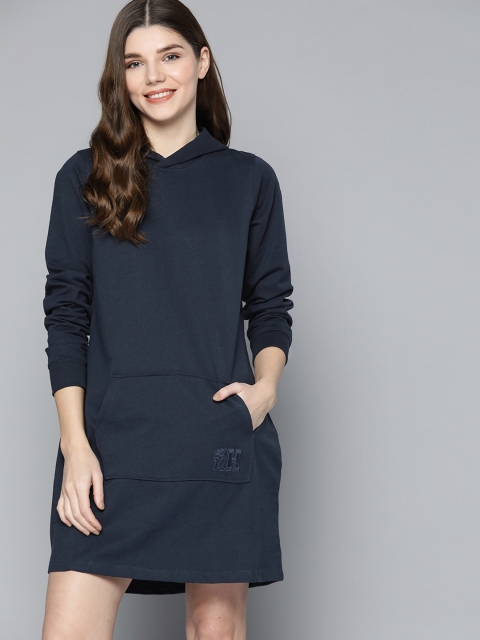 

Mast & Harbour Navy Blue Solid Hooded Sweatshirt Dress