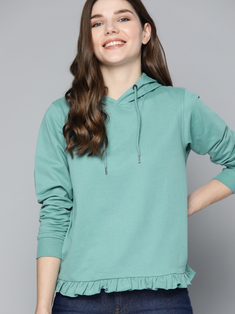 

Mast & Harbour Women Blue Solid Hooded Sweatshirt