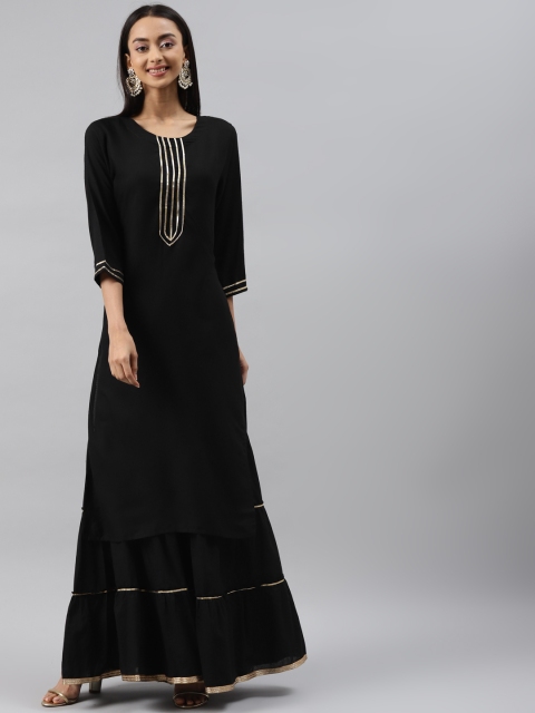 

Meeranshi Women Black Regular Gotta Patti Kurta with Sharara