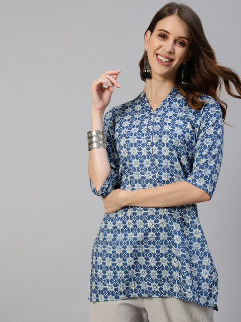 

Anubhutee Women Blue & White Printed Straight Kurti