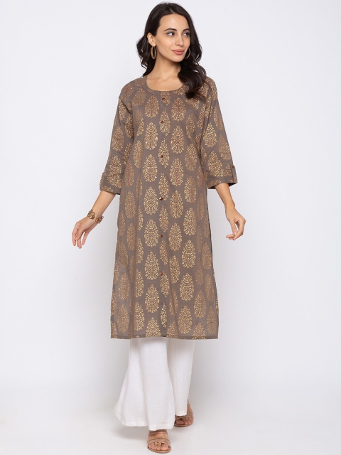 

TANKHI Women Grey & Gold-Toned Ethnic Motifs Printed Kurta