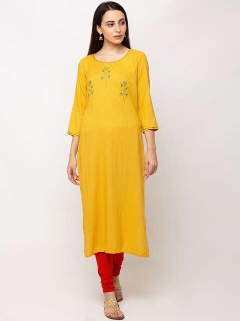 

TANKHI Women Yellow Thread Work Kurta