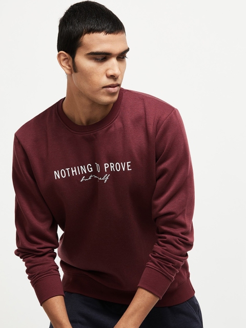 

max Men Maroon Typography Printed Pullover Sweatshirt