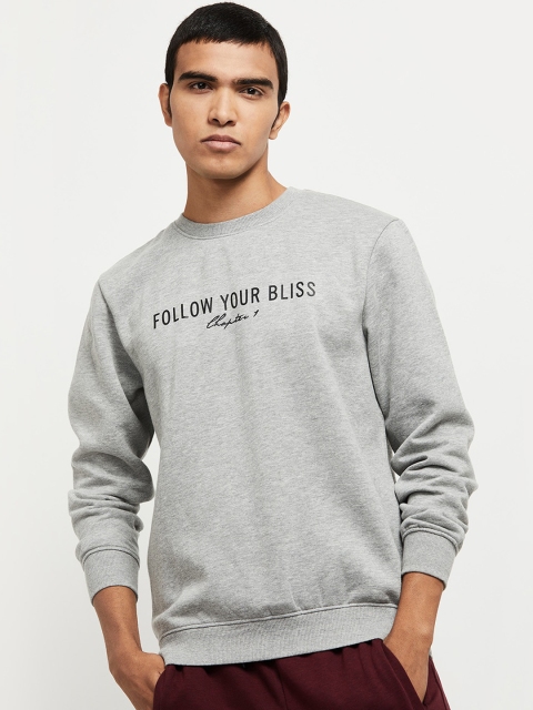 

max Men Grey Melange Printed Sweatshirt