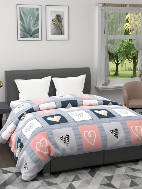 

BIANCA Grey & Pink Geometric Microfiber AC Room 120 GSM Double Bed Comforter