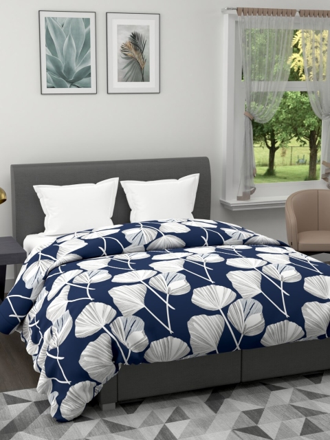 

BIANCA Navy Blue & Grey Floral Microfiber AC Room 120 GSM Double Bed Comforter