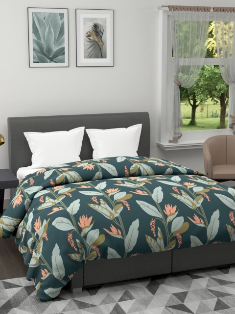 

BIANCA Green & Peach-Coloured Floral Microfiber AC Room 120 GSM Double Bed Comforter