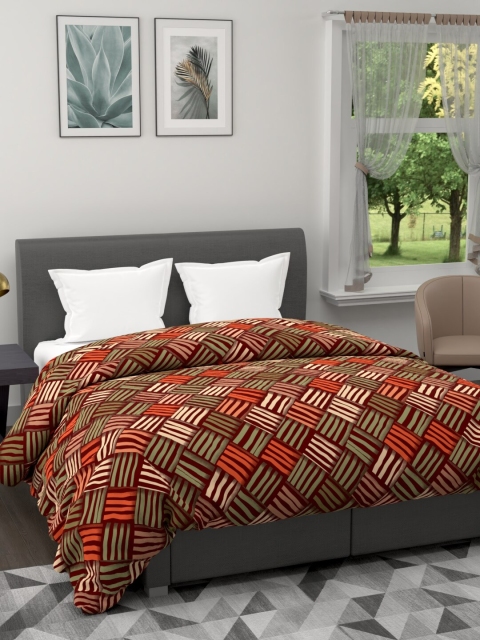 

BIANCA Brown & Green Geometric Microfiber AC Room 120 GSM Double Bed Comforter