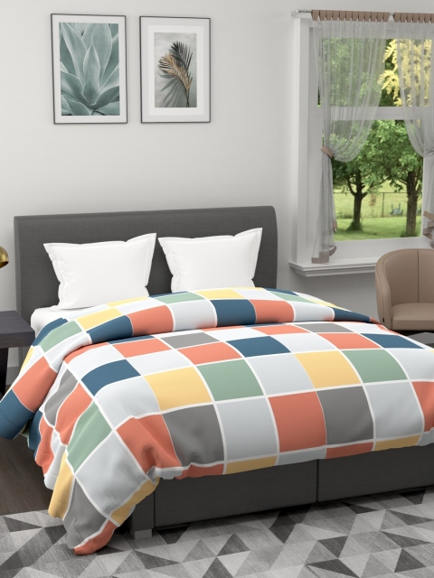 

BIANCA Grey & Coral Checked Microfiber AC Room 120 GSM Double Bed Comforter