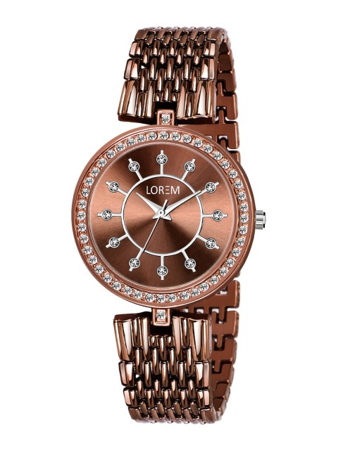 

LOREM Women Brown Embellished Dial & Brown Bracelet Style Straps Analogue Watch