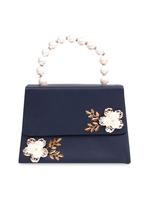 

ODETTE Navy Blue Floral Embellished Satchel