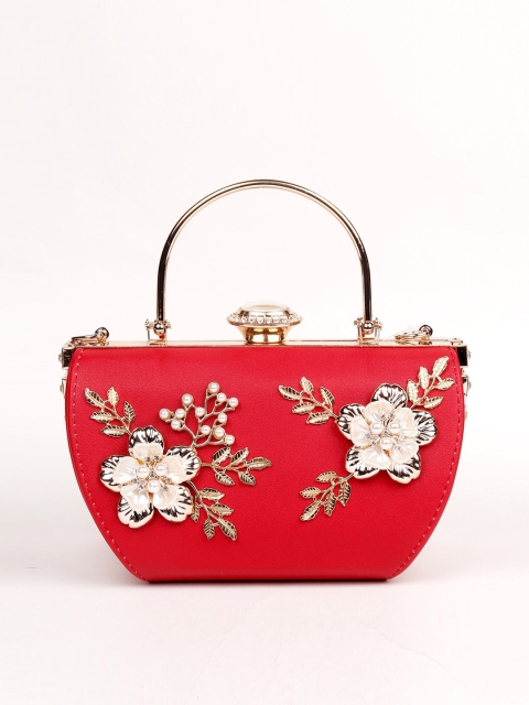 

ODETTE Red Floral Embellished Structured Satchel