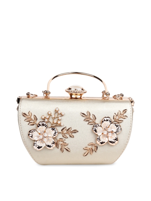 

ODETTE Gold-Toned Floral Embellished Structured Satchel