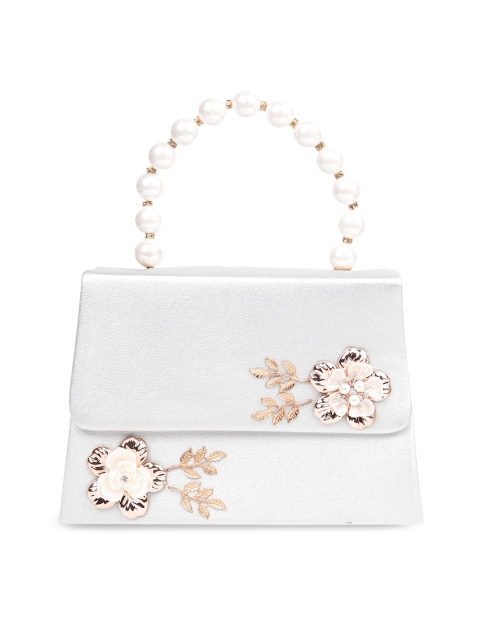 

ODETTE White Floral Embellished Structured Handbag
