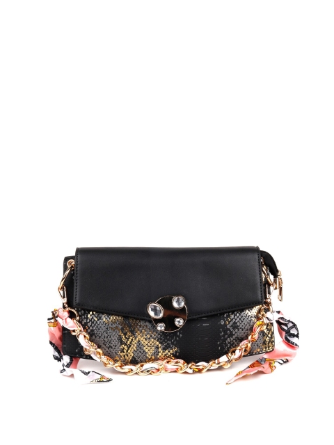 

ODETTE Black & Gold-Toned Printed Purse Clutch