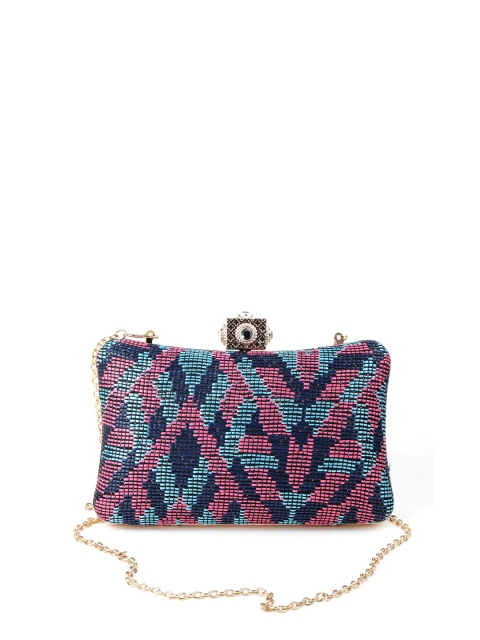 

ODETTE Blue & Pink Embellished Box Clutch