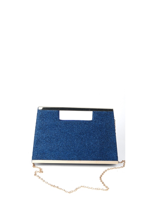 

ODETTE Women Blue & Gold-Toned Printed Foldover Clutch