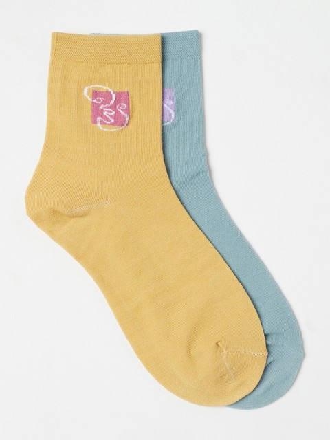 

J Style Women Pack of 2 Yellow & Blue Solid Above Ankle-Length Socks