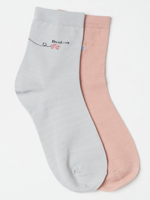

J Style Women Pack Of 2 Grey & Peach Coloured Socks
