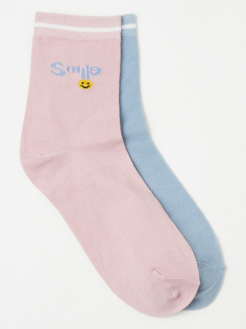 

J Style Women Pack Of 2 Pink & Blue Above Ankle Length Solid Socks