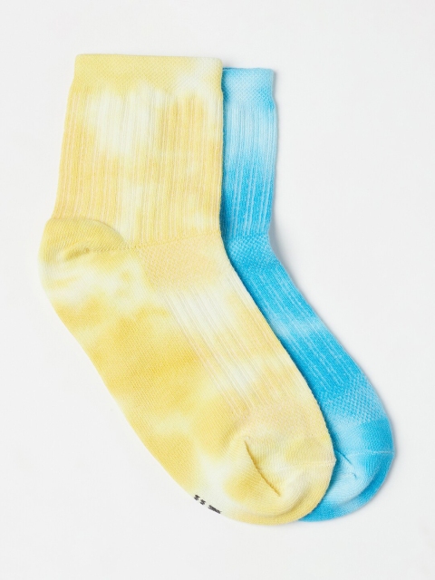 

J Style Women Pack Of 2 Yellow & Blue Above Ankle Length Printed Socks