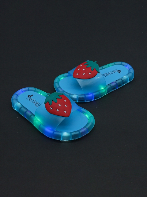 

FEETWELL SHOES Unisex Kids Blue & Red Printed LED Rubber Sliders