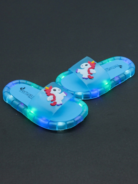 

FEETWELL SHOES Kids Blue & Red Unicorn Printed Rubber Sliders