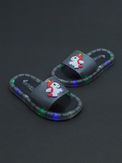 

FEETWELL SHOES Unisex Kids Black & White Rubber Sliders