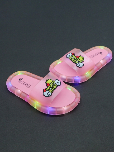 

FEETWELL SHOES Unisex Kids Pink & Yellow Printed Rubber Sliders