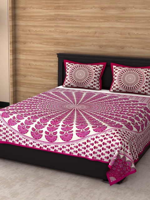 

Varde Magenta & White Floral 104 TC Queen Bedsheet with 2 Pillow Covers