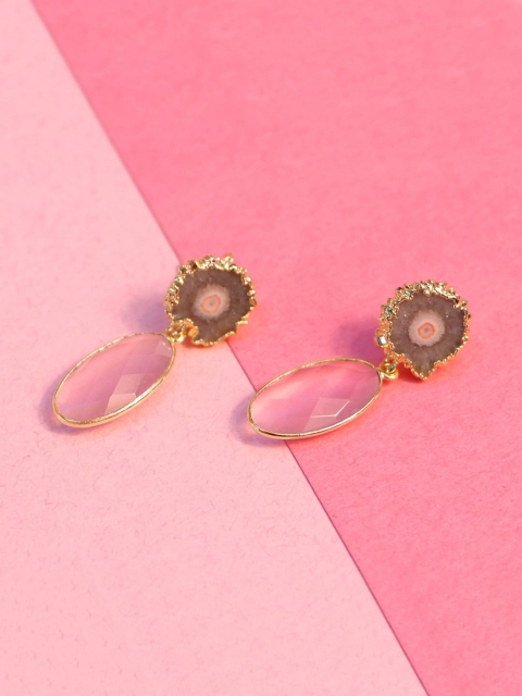 

Mikoto by FableStreet Gold-Plated & Pink Oval Drop Earrings