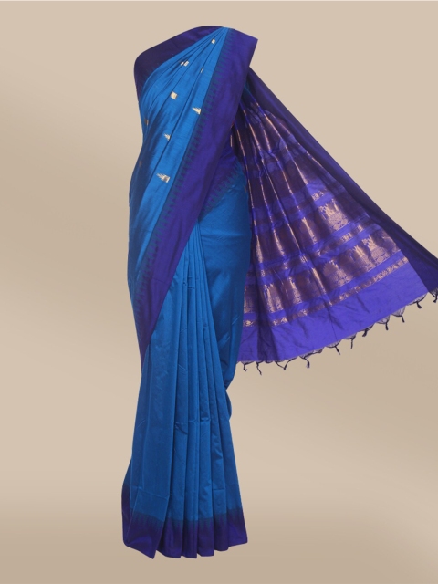 

The Chennai Silks Blue & Gold Ethnic Motifs Saree