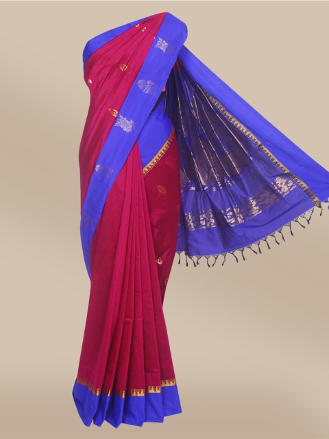 

The Chennai Silks Magenta & Blue Ethnic Motifs Saree