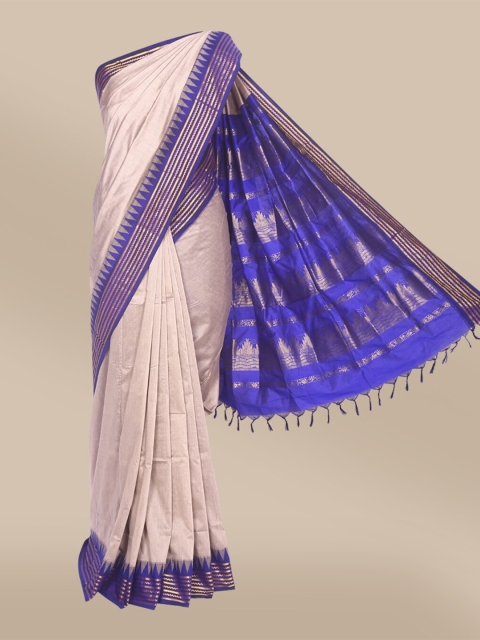 

The Chennai Silks Grey & Blue Ethnic Motifs Saree
