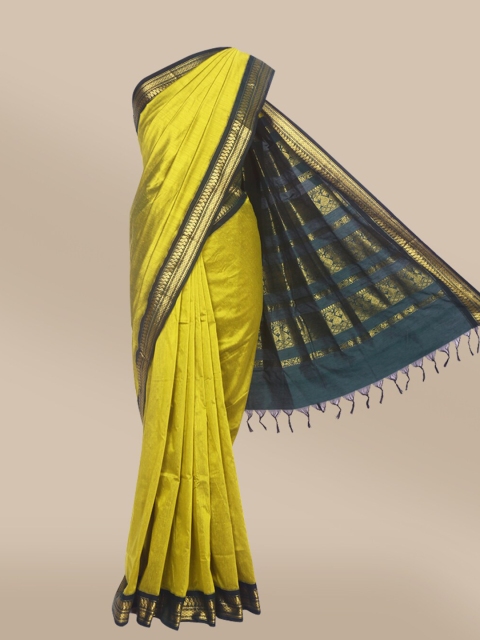 

The Chennai Silks Green & Blue Ethnic Motifs Zari Saree