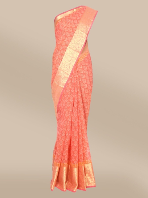 

The Chennai Silks Pink & Peach-Coloured Ethnic Motifs Pure Cotton Chanderi Saree