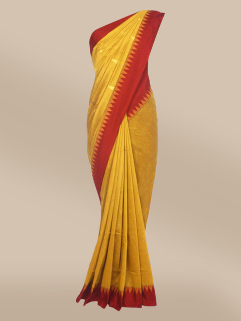 

The Chennai Silks Mustard & Red Ethnic Motifs Saree