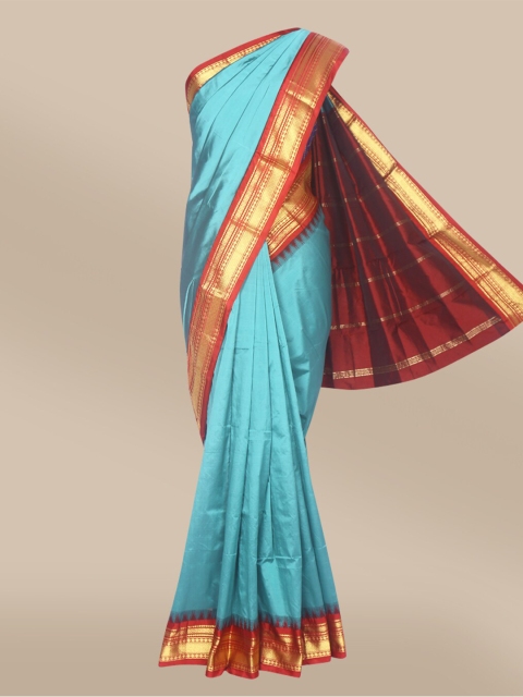 

The Chennai Silks Green & Red Pure Silk Zari Saree