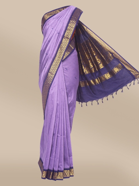 

The Chennai Silks Lavender & Blue Ethnic Motifs Zari Saree