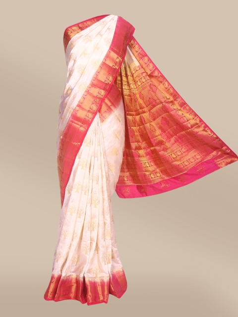 

The Chennai Silks Cream-Coloured & Pink Ethnic Motifs Zari Saree