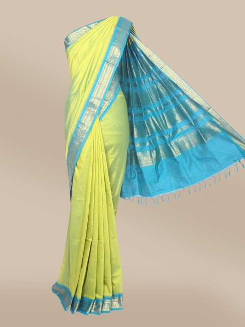 

The Chennai Silks Green & Blue Ethnic Motifs Zari Saree