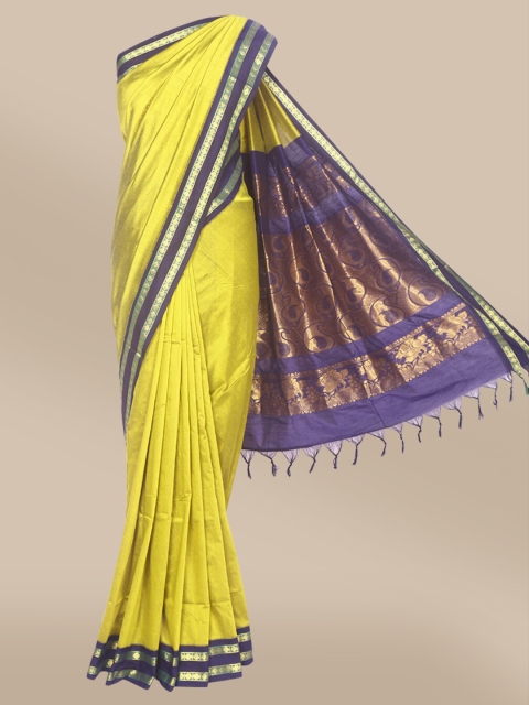 

The Chennai Silks Green & Navy Blue Ethnic Motifs Zari Saree