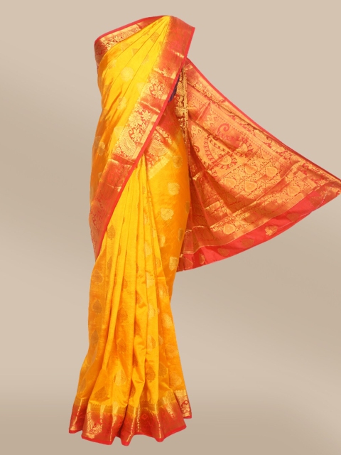 

The Chennai Silks Yellow & Red Ethnic Motifs Zari Saree