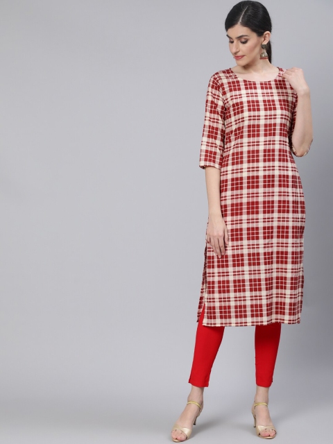 

AASI - HOUSE OF NAYO Women Red Checked Cotton Kurta