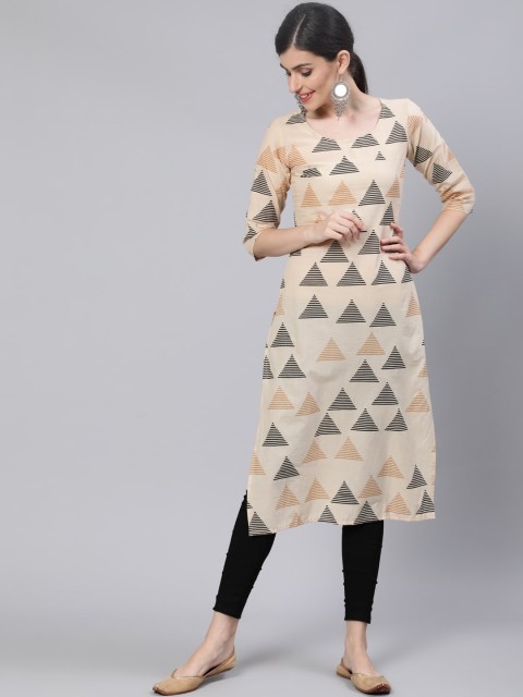 

AASI - HOUSE OF NAYO Women Beige Geometric Printed Kurta