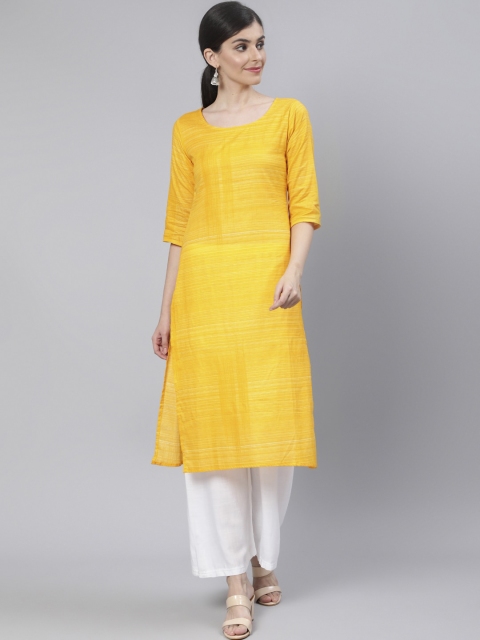 

AASI - HOUSE OF NAYO Women Yellow & Off White Striped Kurta