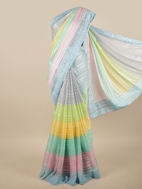 

Pothys Multicolour Poly Chiffon Striped Embellished Saree, Multi