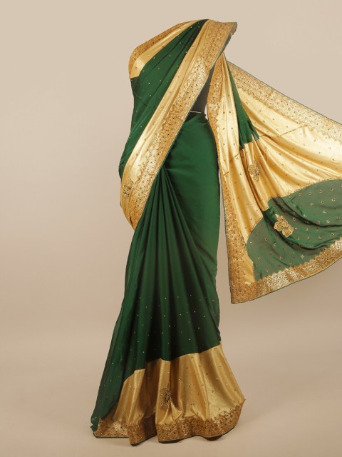 

Pothys Green & Gold-Toned Poly Chiffon Embellished Saree