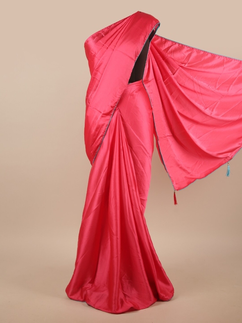 

Pothys Pink & Blue Satin Solid Saree