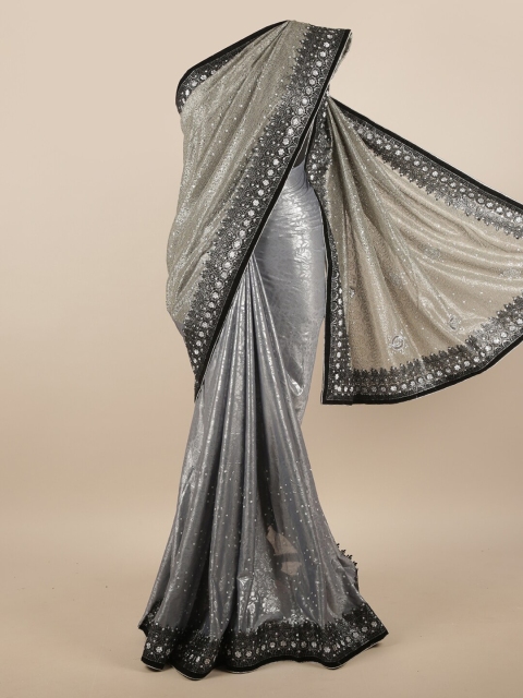 

Pothys Green & Grey Poly Chiffon Embellished Saree